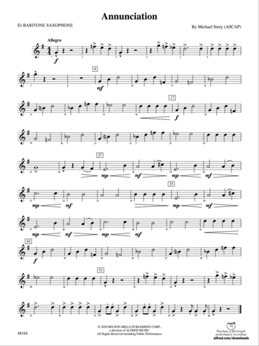 Annunciation: E-flat Baritone Saxophone Concert Band scores gallery preview page 1