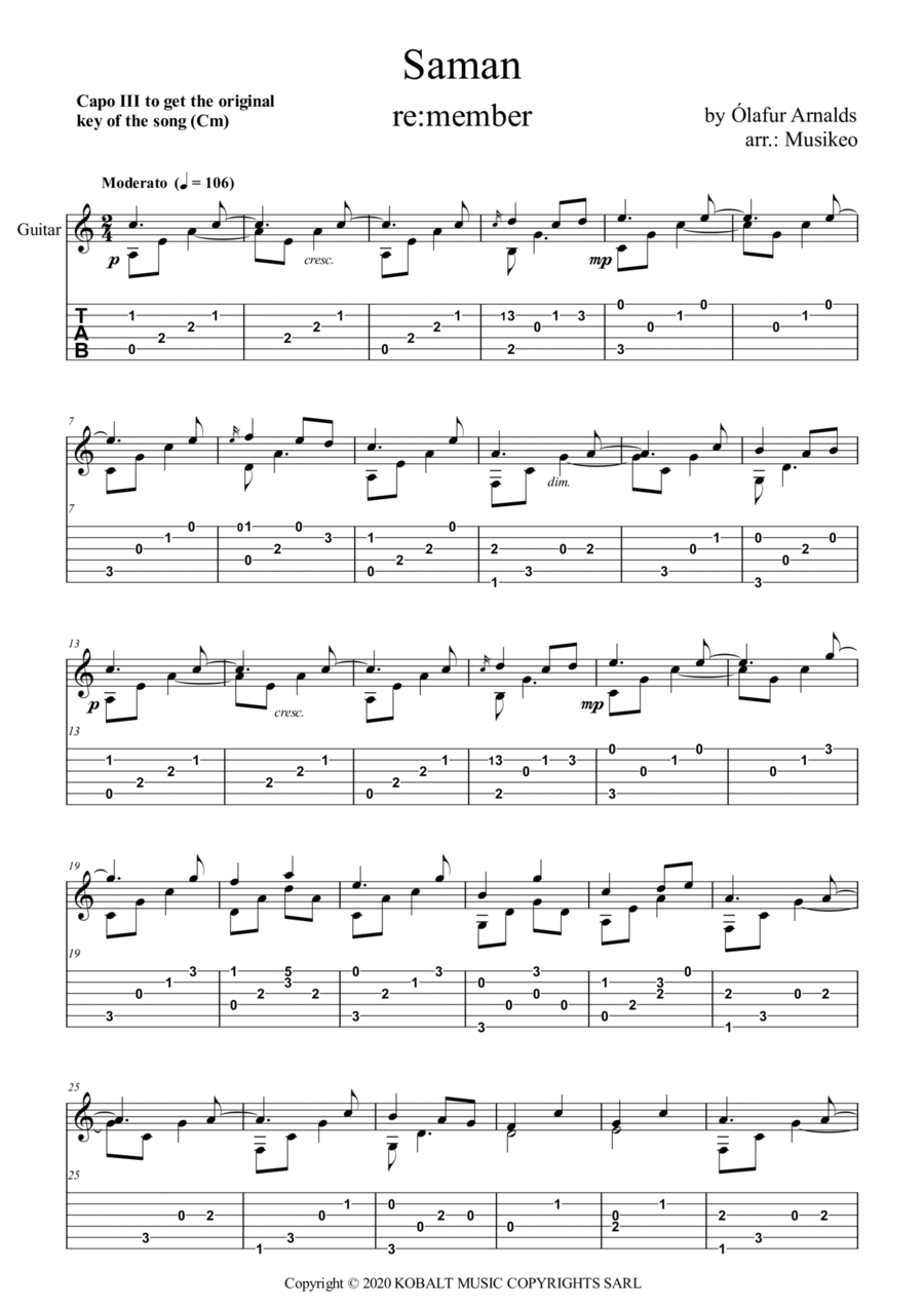 Saman Guitar Tablature scores gallery preview page 1