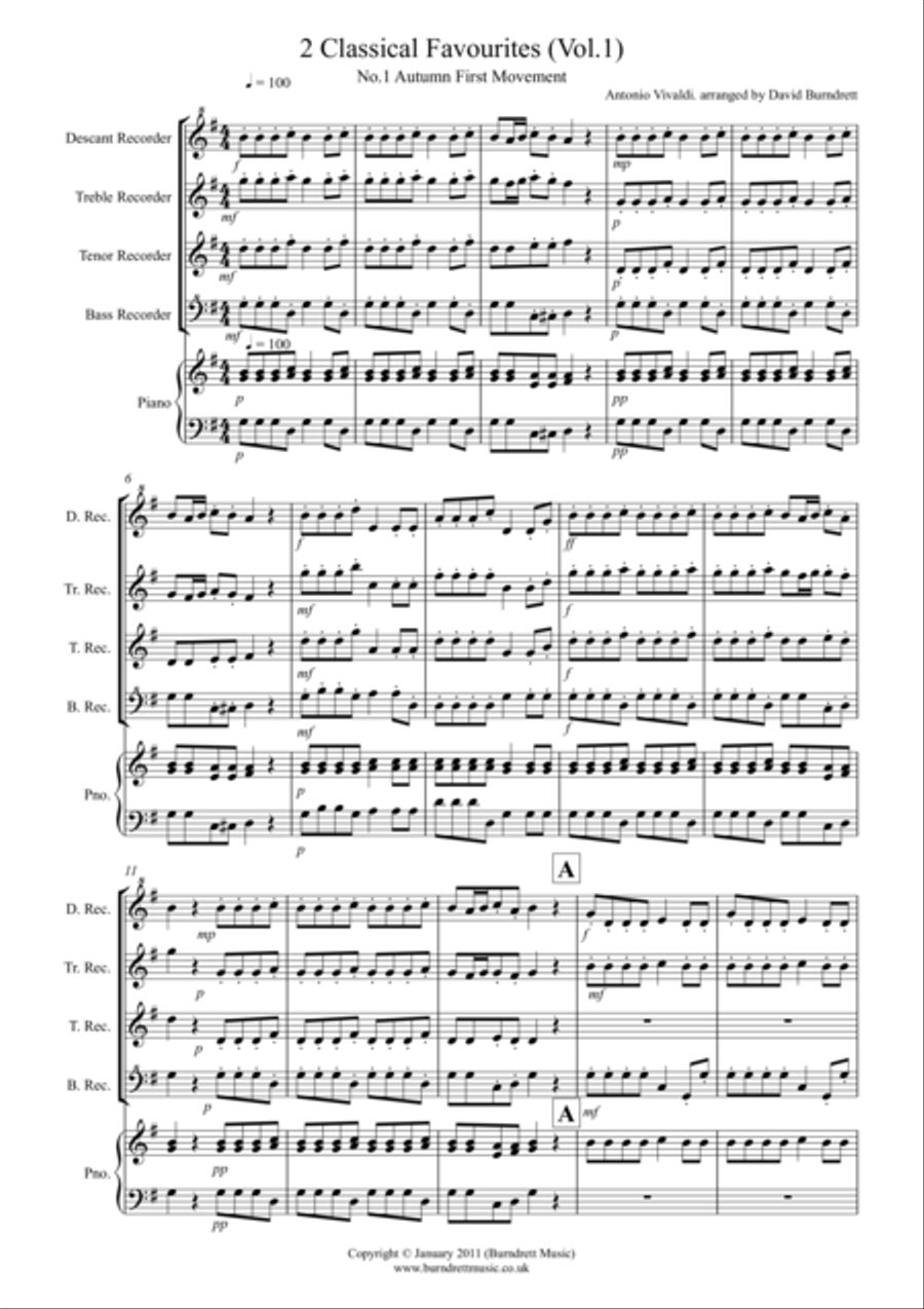 2 Classical Favourites for Recorder Quartet (volume one) Recorder scores gallery preview page 1