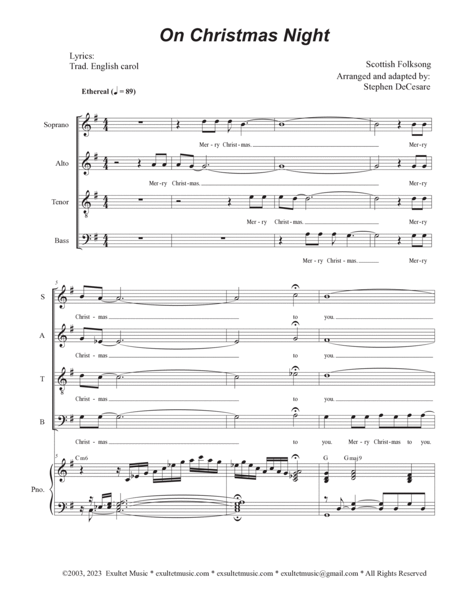 On Christmas Night (Vocal Quartet - (SATB) image number null