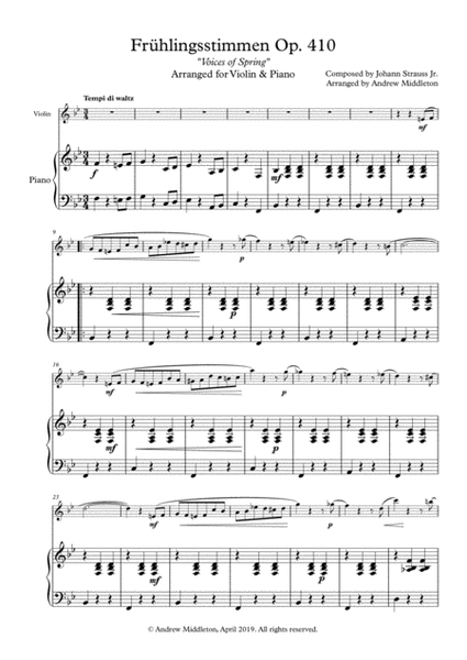 Voices of Spring arranged for Violin and Piano image number null