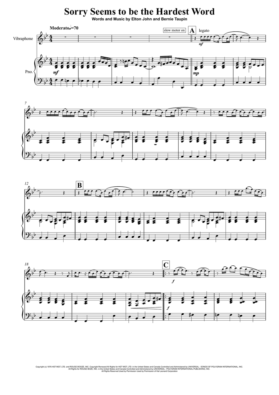 Sorry Seems To Be The Hardest Word Piano scores gallery preview page 2