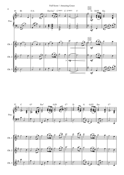Amazing Grace (John Newton, E. O. Excell) for Oboe Trio and Piano Accompaniment with Chords image number null