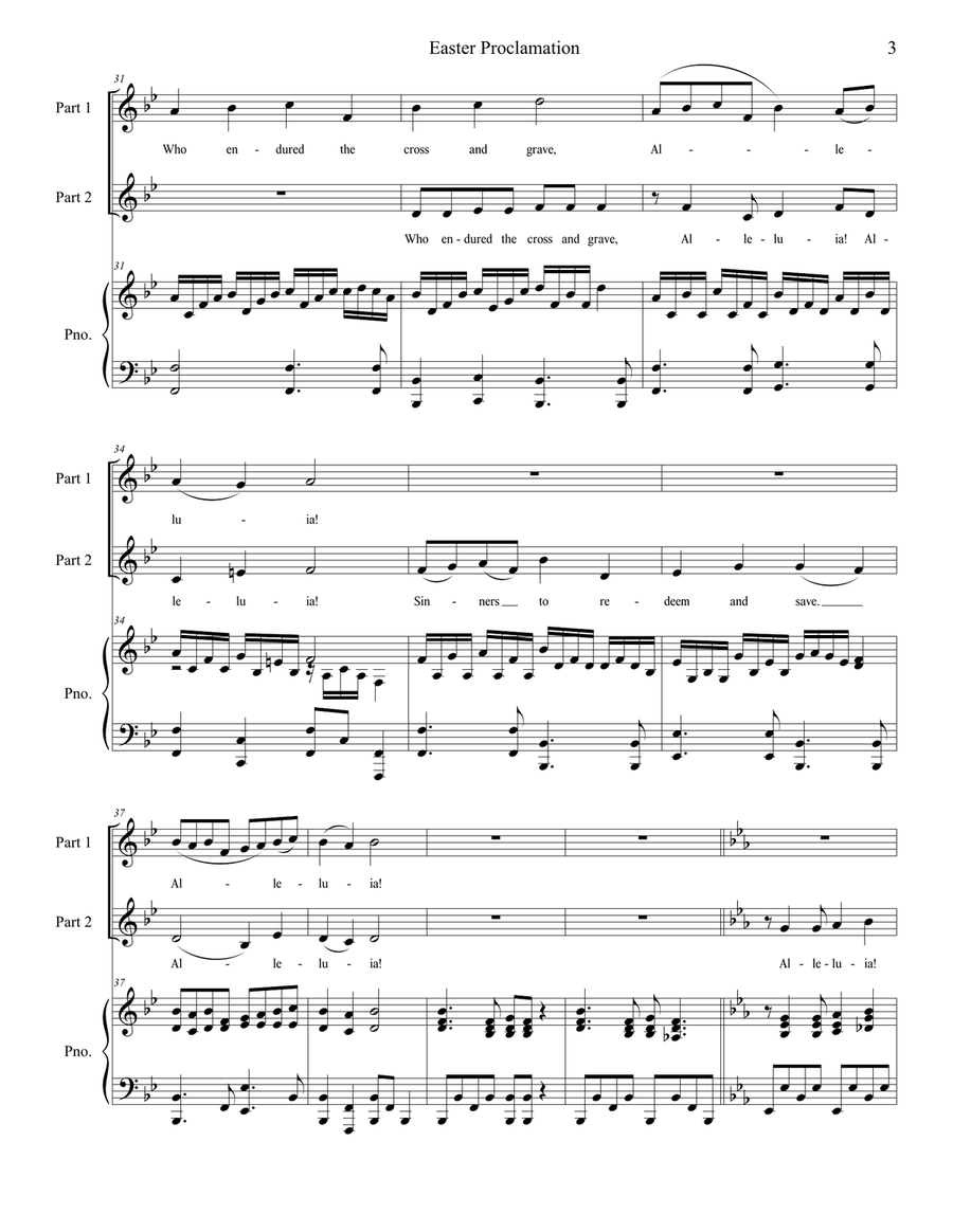Easter Proclamation (The Risen Christ) (2-part Treble choir) 2-Part scores gallery preview page 3
