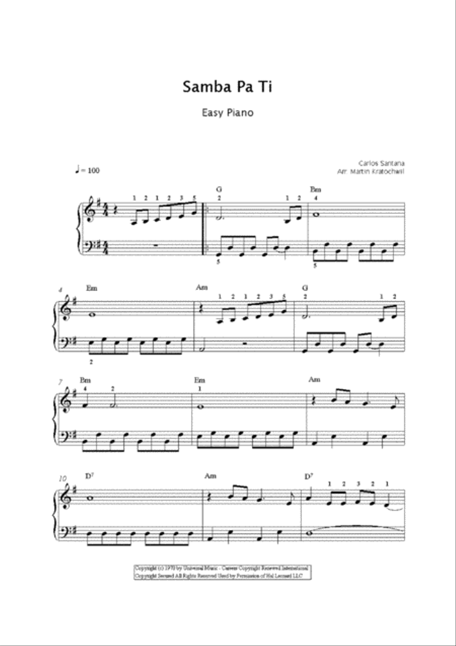 Samba Pa Ti Easy Piano scores gallery preview page 2