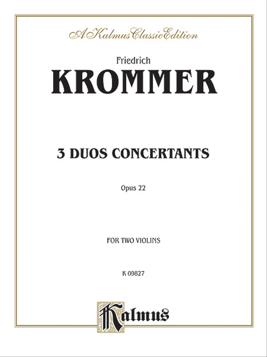 3 Duos Conc - Op.22 For 2 Violins by Franz Krommer String Duet - Sheet Music