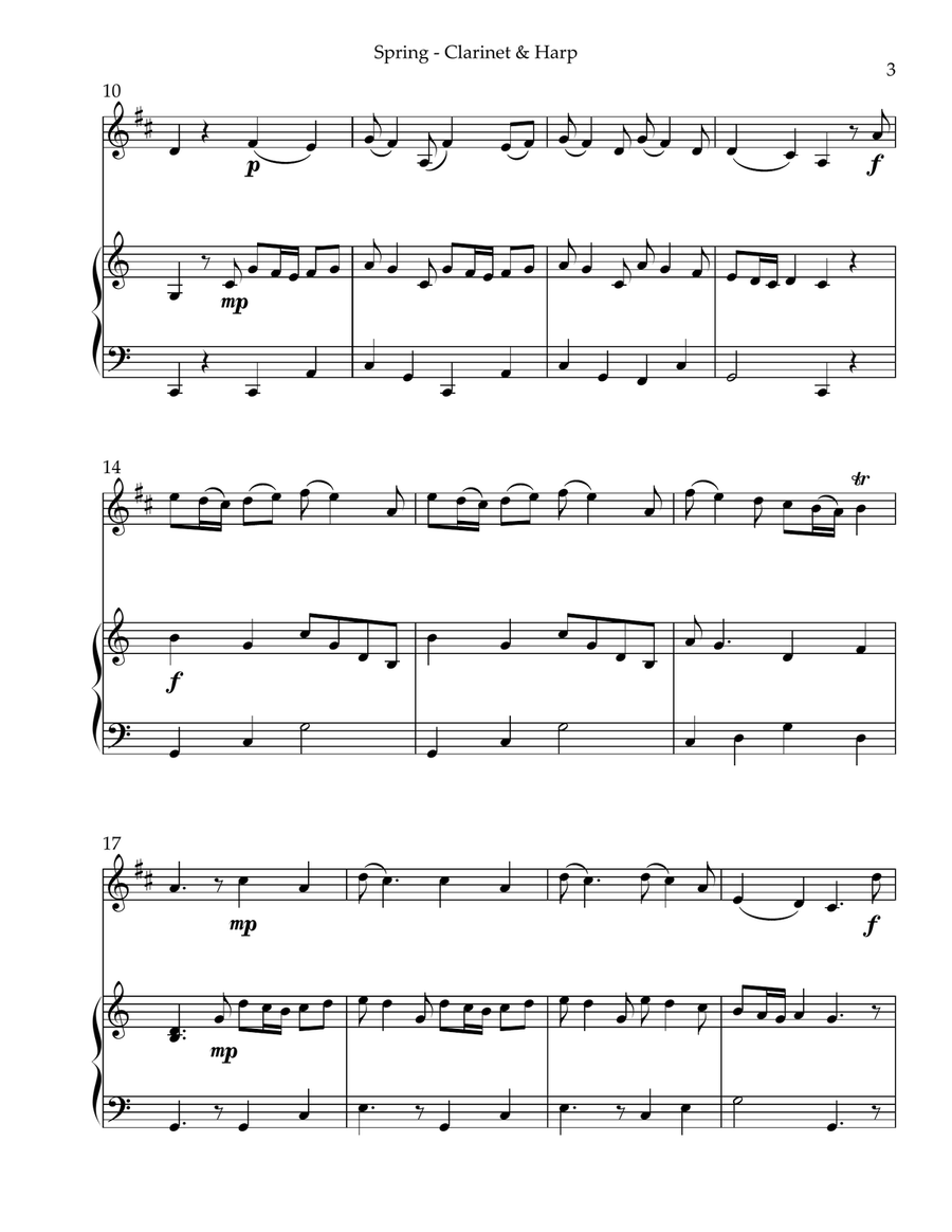 Spring (La Primavera), Duet for Bb Clarinet & Harp B-Flat Clarinet scores gallery preview page 3