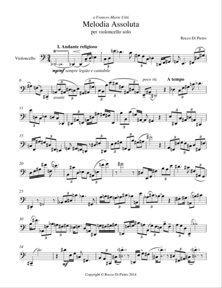 'Melodia Assoluta' (Absolute Melody) Cello Solo scores gallery preview page 2