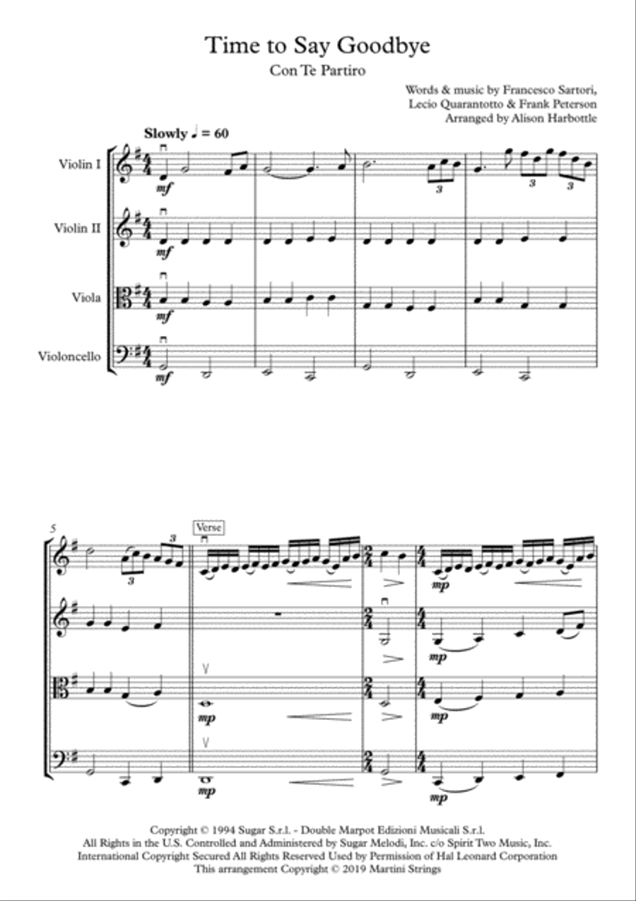 Time To Say Goodbye String Quartet scores gallery preview page 2