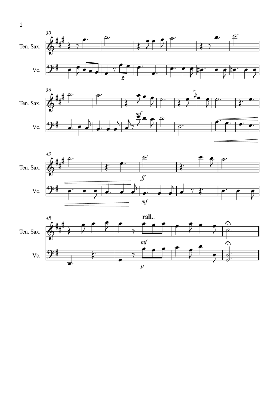 O Holy Night for Tenor Saxophone and Cello Duet Tenor Saxophone scores gallery preview page 2