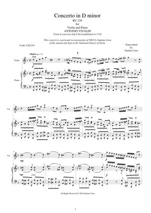 Vivaldi - Violin Concerto in D minor RV 239 Op.6 No.6 for Violin and Piano
