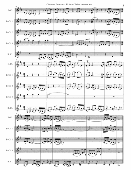 "Er ist auf Erden kommen arm" from Christmas Oratorio for Clarinet Quartet