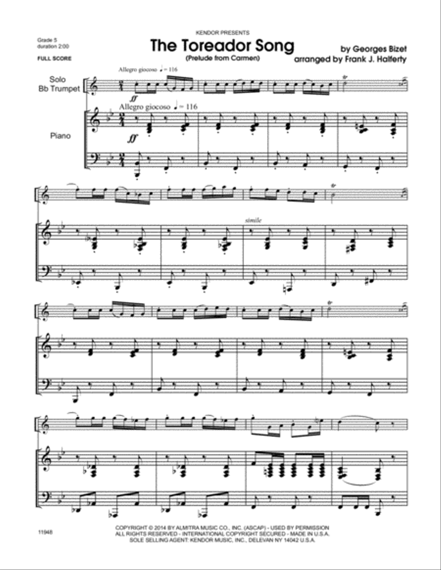 Toreador Song, The (Prelude From Carmen) B-Flat Trumpet scores gallery preview page 2