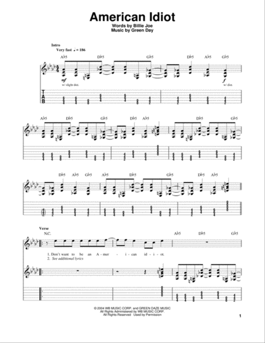 American Idiot American Idiot Electric Guitar scores gallery preview page 1