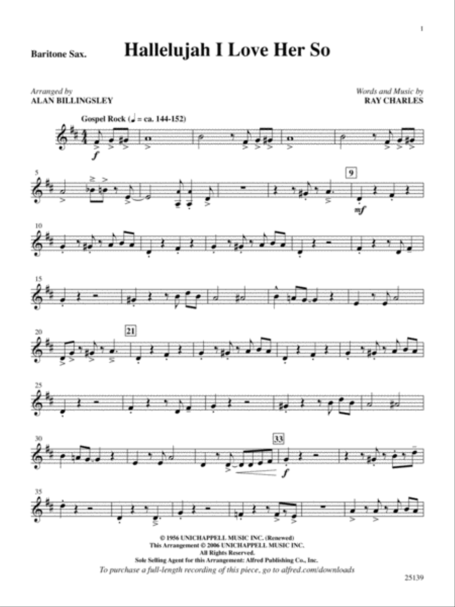Hallelujah I Love Her So: E-flat Baritone Saxophone Baritone Saxophone scores gallery preview page 1
