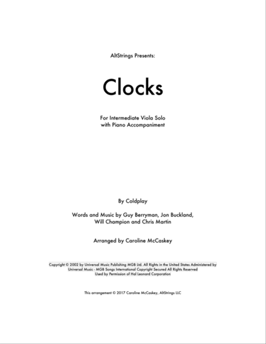Clocks Viola scores gallery preview page 1