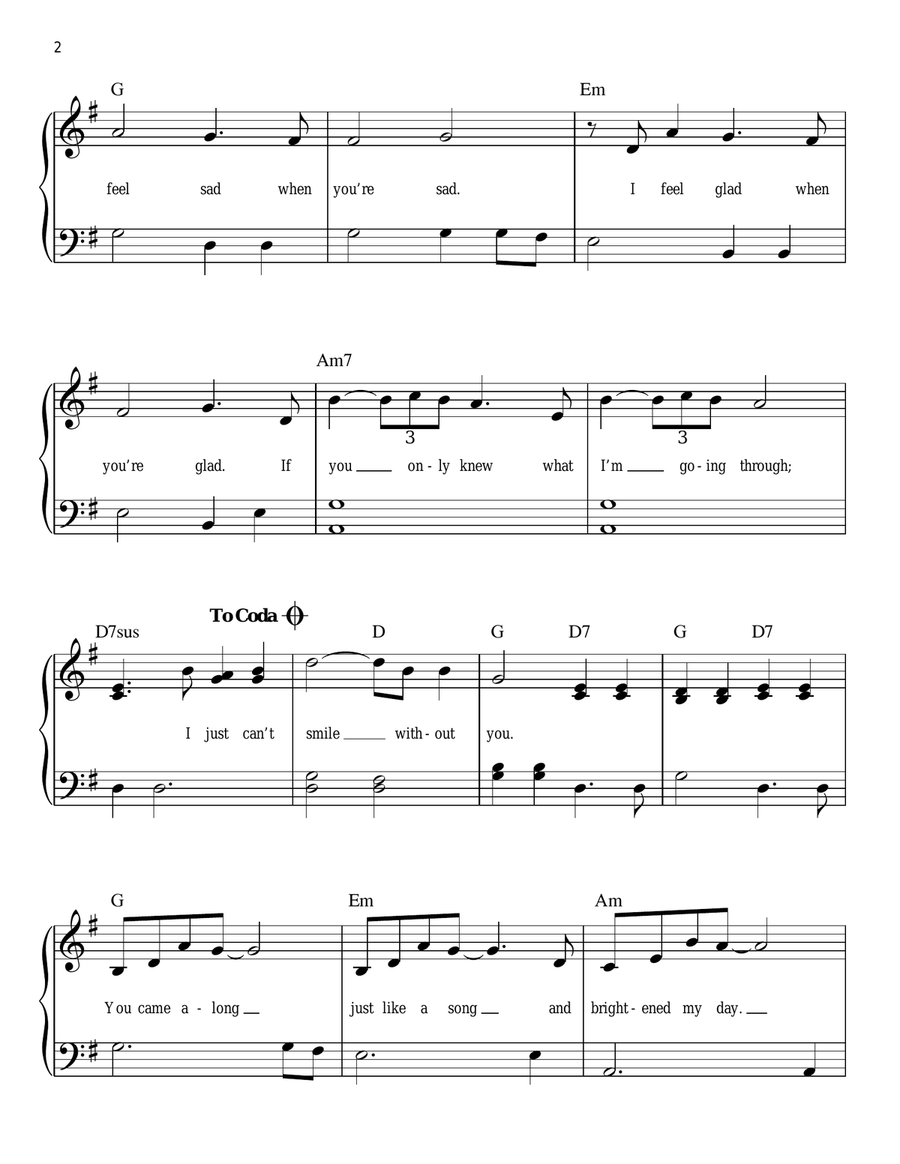Can't Smile Without You Can't Smile Without You Easy Piano scores gallery preview page 2