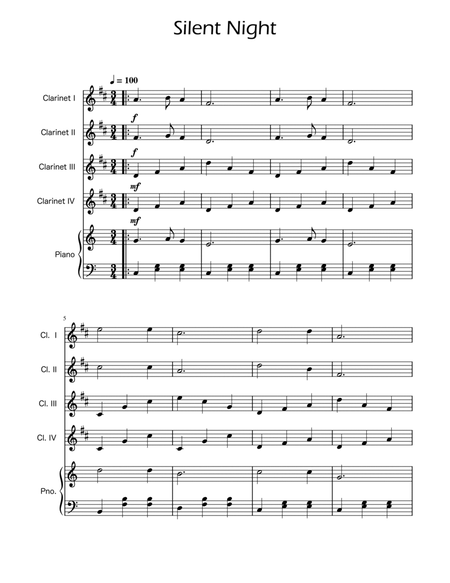 Silent Night - Clarinet Quartet w/ Piano image number null