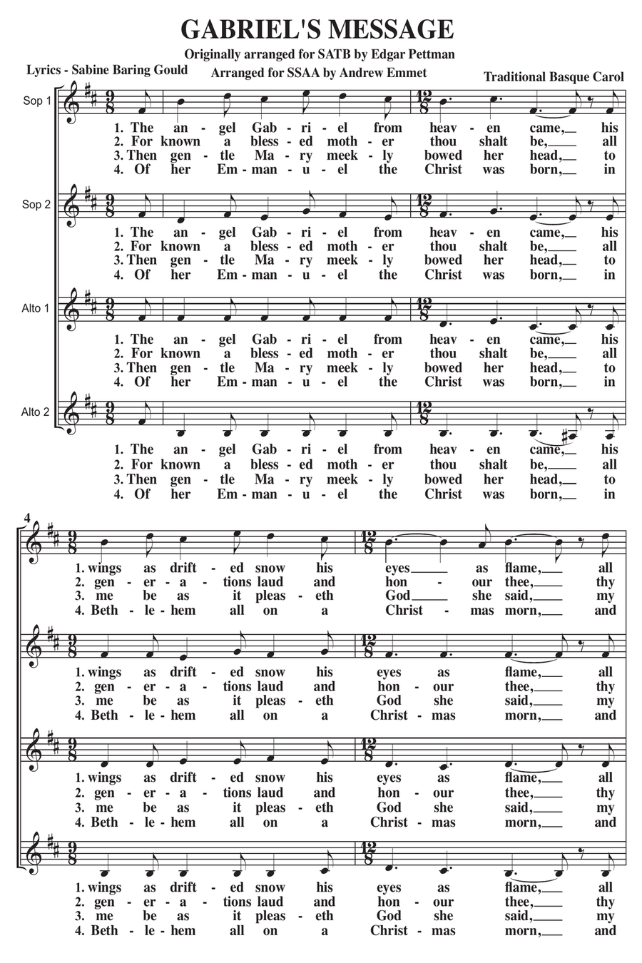 Gabriel's Message (The Angel Gabriel) A Cappella SSAA SSAA scores gallery preview page 1