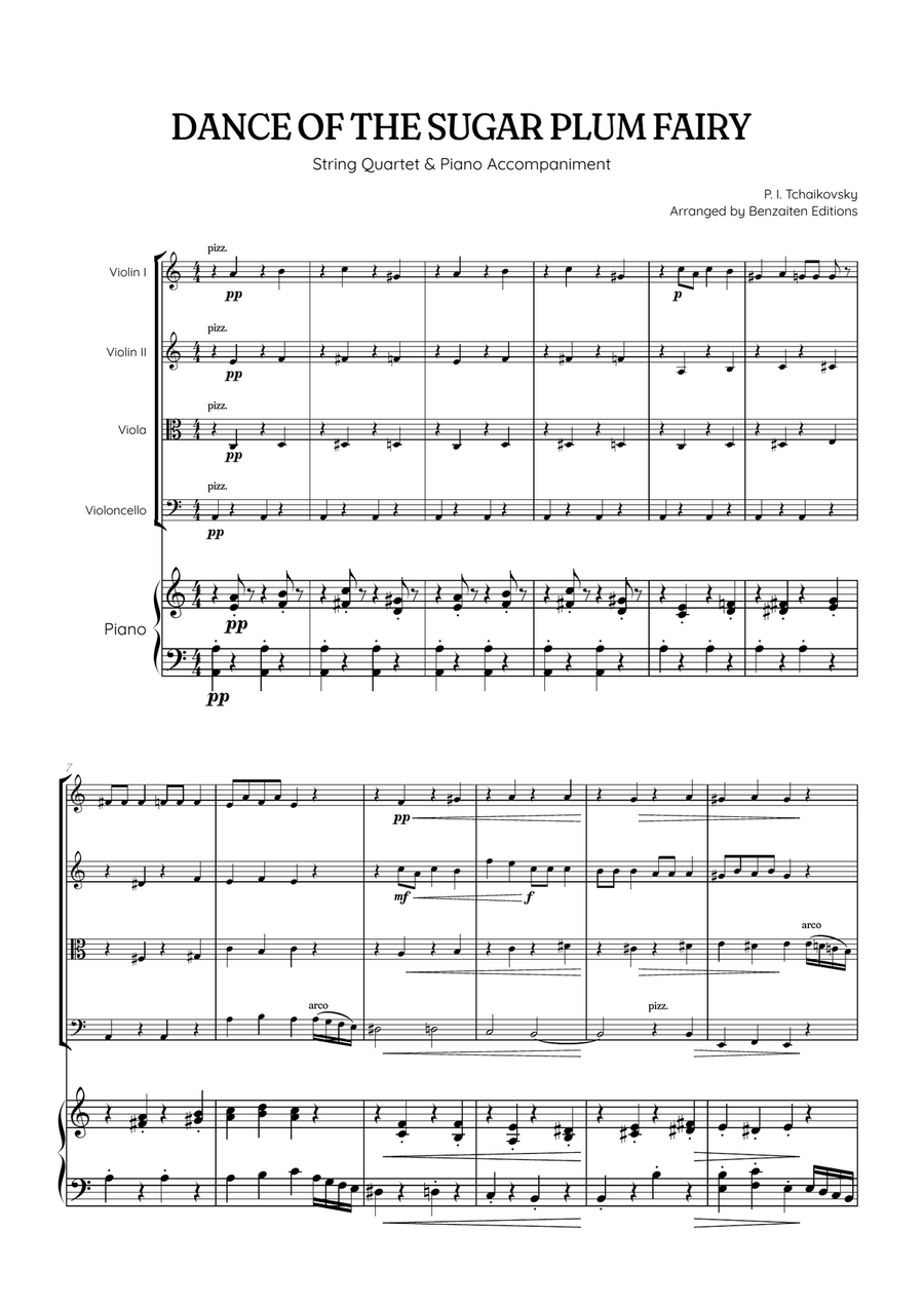 Dance of the Sugar Plum Fairy • String Quartet sheet music with piano accompaniment String Quartet scores gallery preview page 1