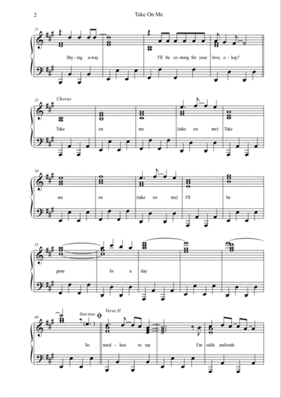 Take On Me Piano Solo scores gallery preview page 2