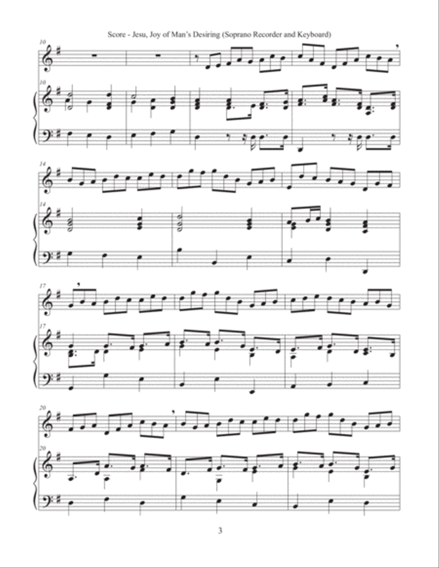 Jesu, Joy of Man's Desiring (Soprano Recorder and Keyboard) Soprano Recorder scores gallery preview page 3