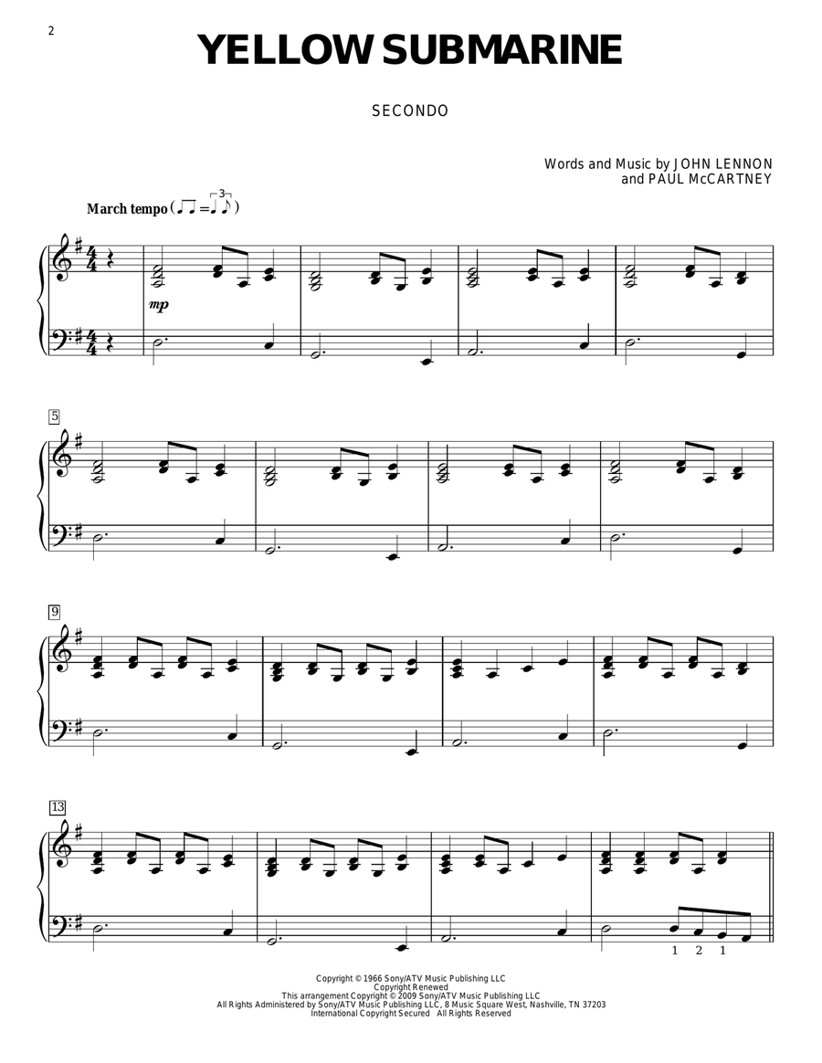 Yellow Submarine Piano Duet scores gallery preview page 1