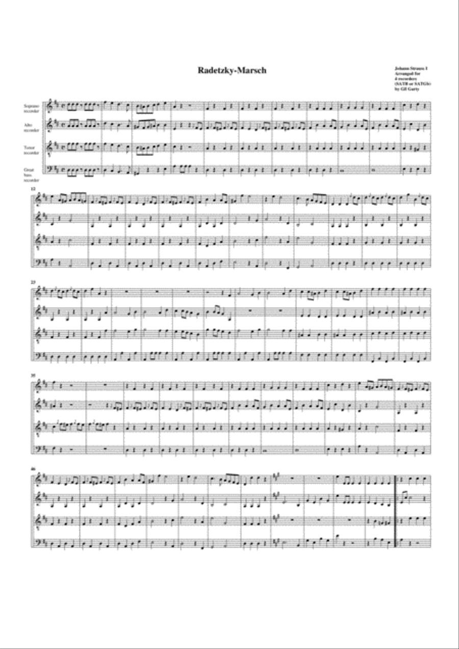 Radetzky-Marsch (arrangement for 4 recorders) Recorder scores gallery preview page 1