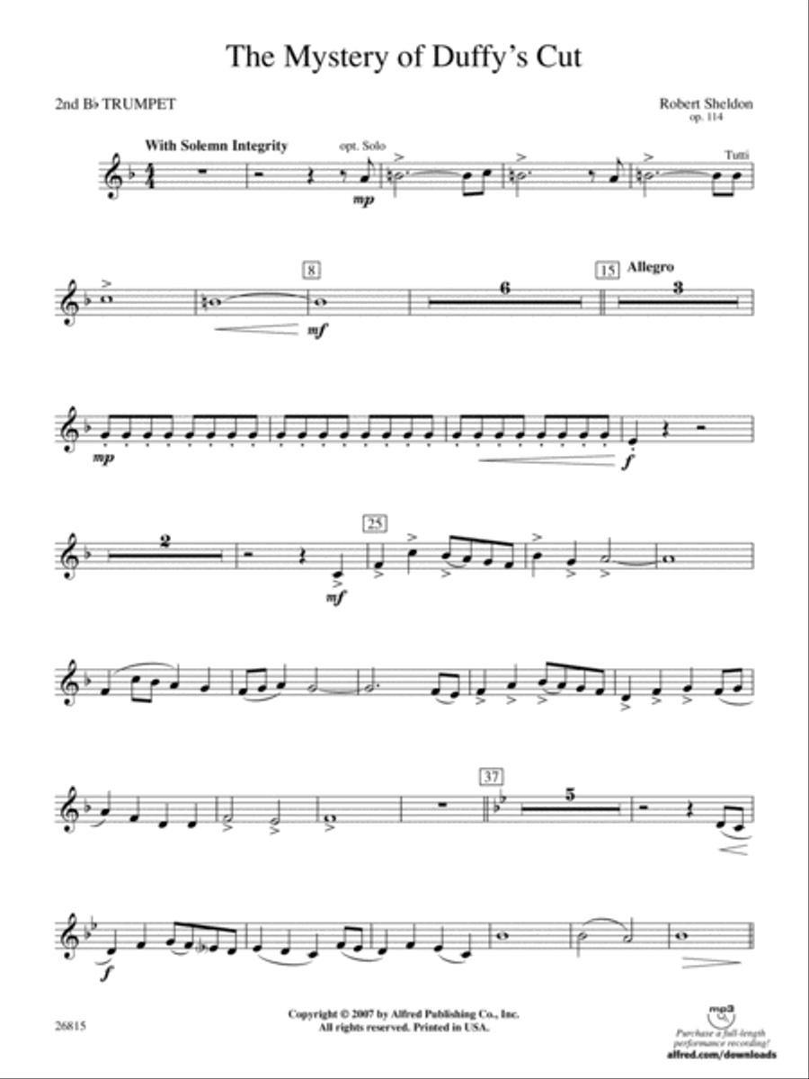 The Mystery of Duffy's Cut: 2nd B-flat Trumpet Concert Band scores gallery preview page 1