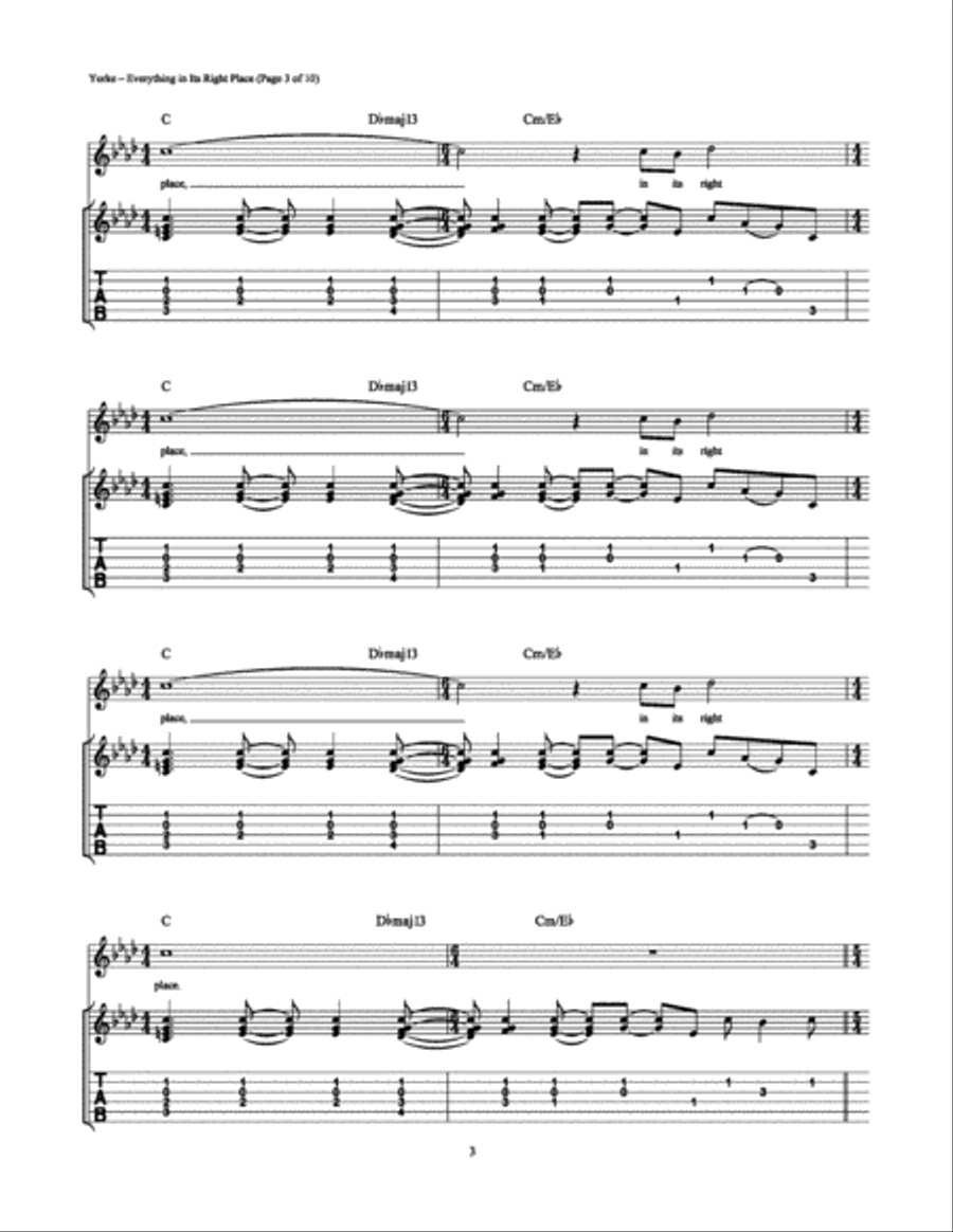Everything in Its Right Place Electric Guitar scores gallery preview page 3