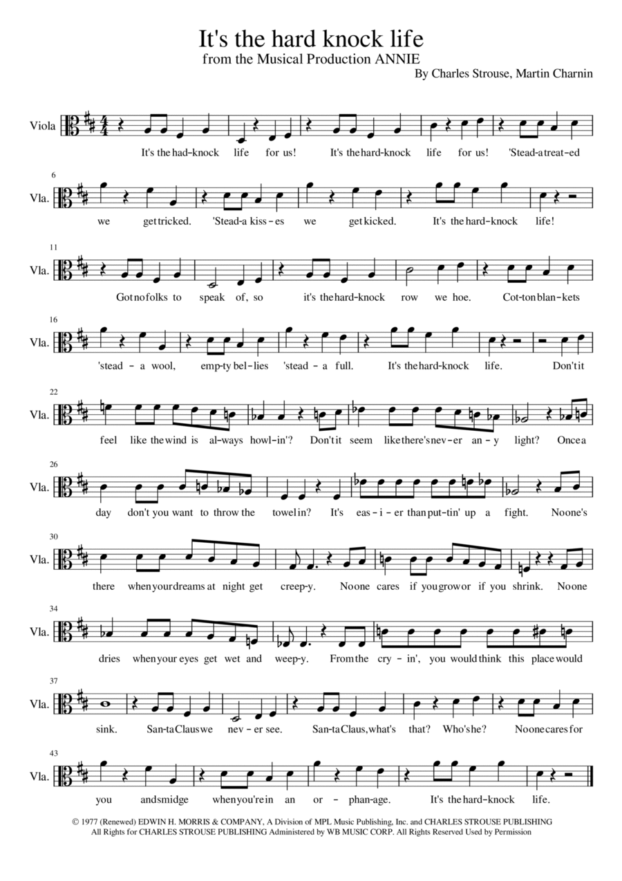 It's The Hard-knock Life Viola Solo scores gallery preview page 1