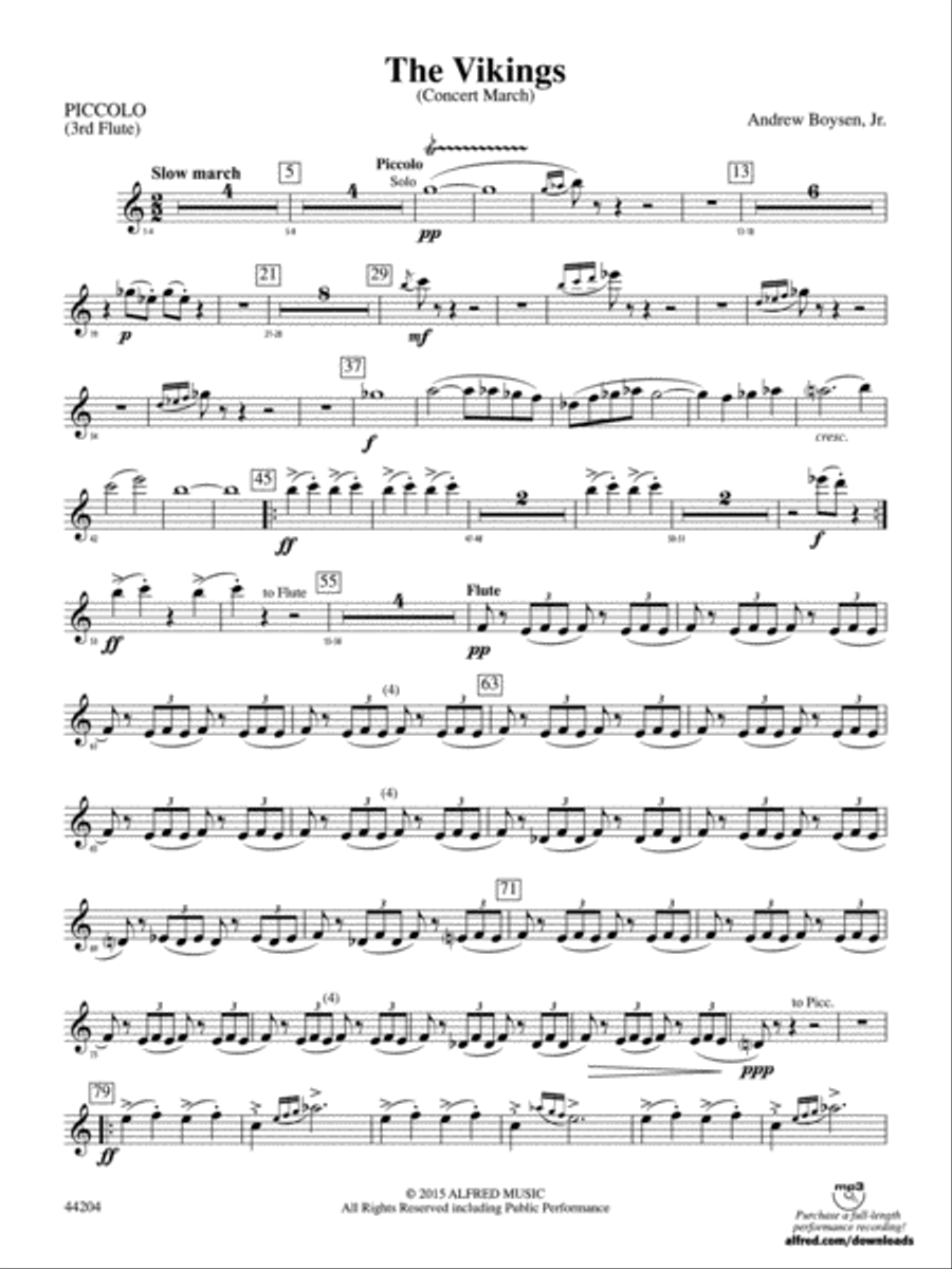 The Vikings: Piccolo The Vikings: Piccolo Concert Band scores gallery preview page 1
