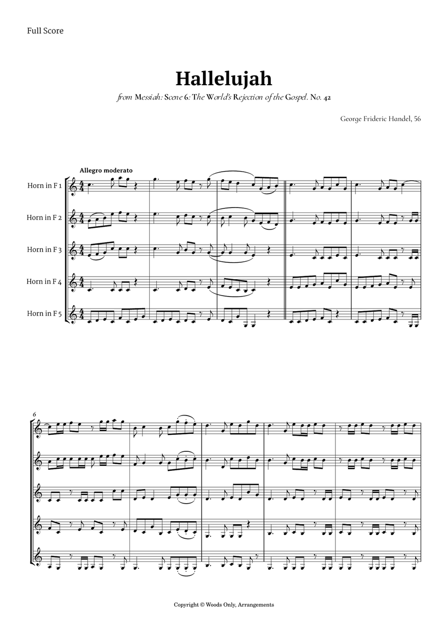 Hallelujah from Messiah by Handel for French Horn Quintet Brass Quintet scores gallery preview page 1