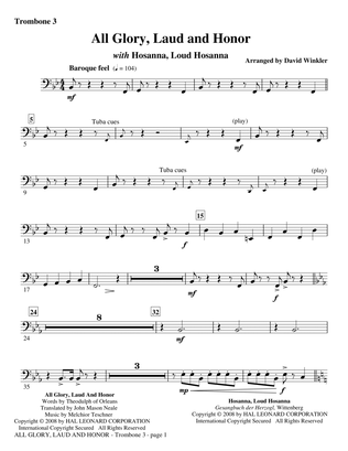 All Glory, Laud, And Honor (with Hosanna, Loud Hosanna) - Trombone 3