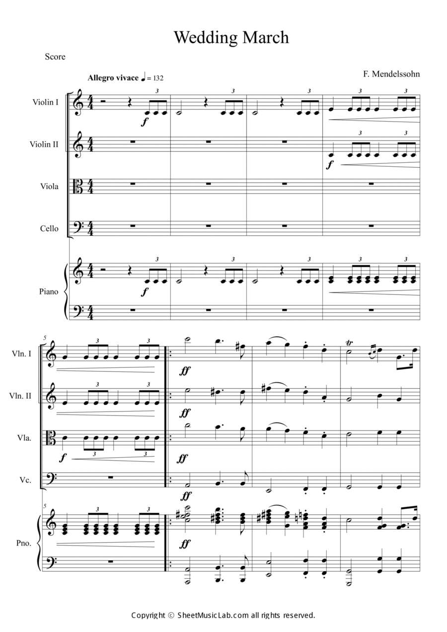 Wedding March Piano Quintet scores gallery preview page 1
