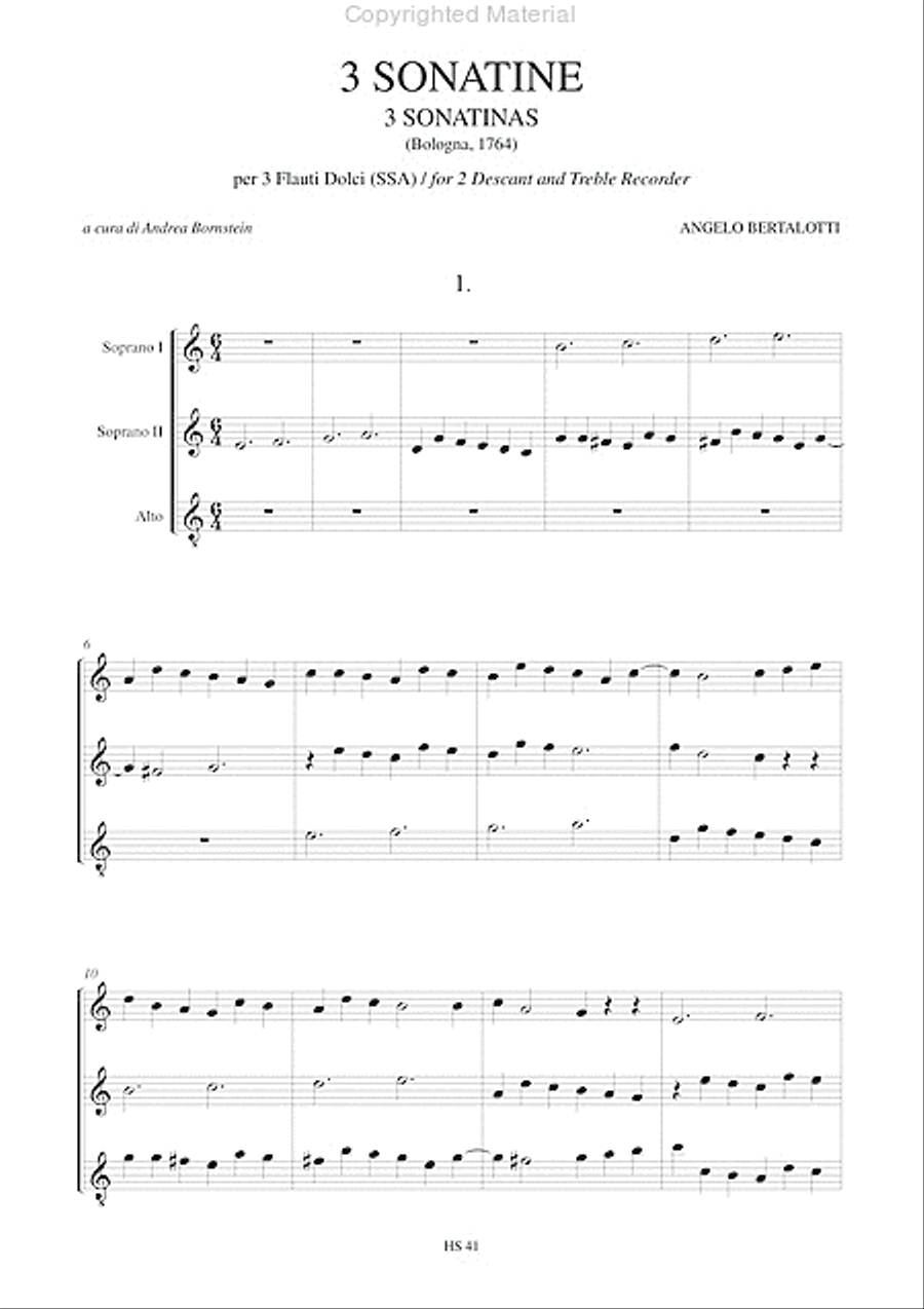 3 Sonatinas (Bologna 1764) for 2 Descant and Treble Recorders Alto Recorder scores gallery preview page 2