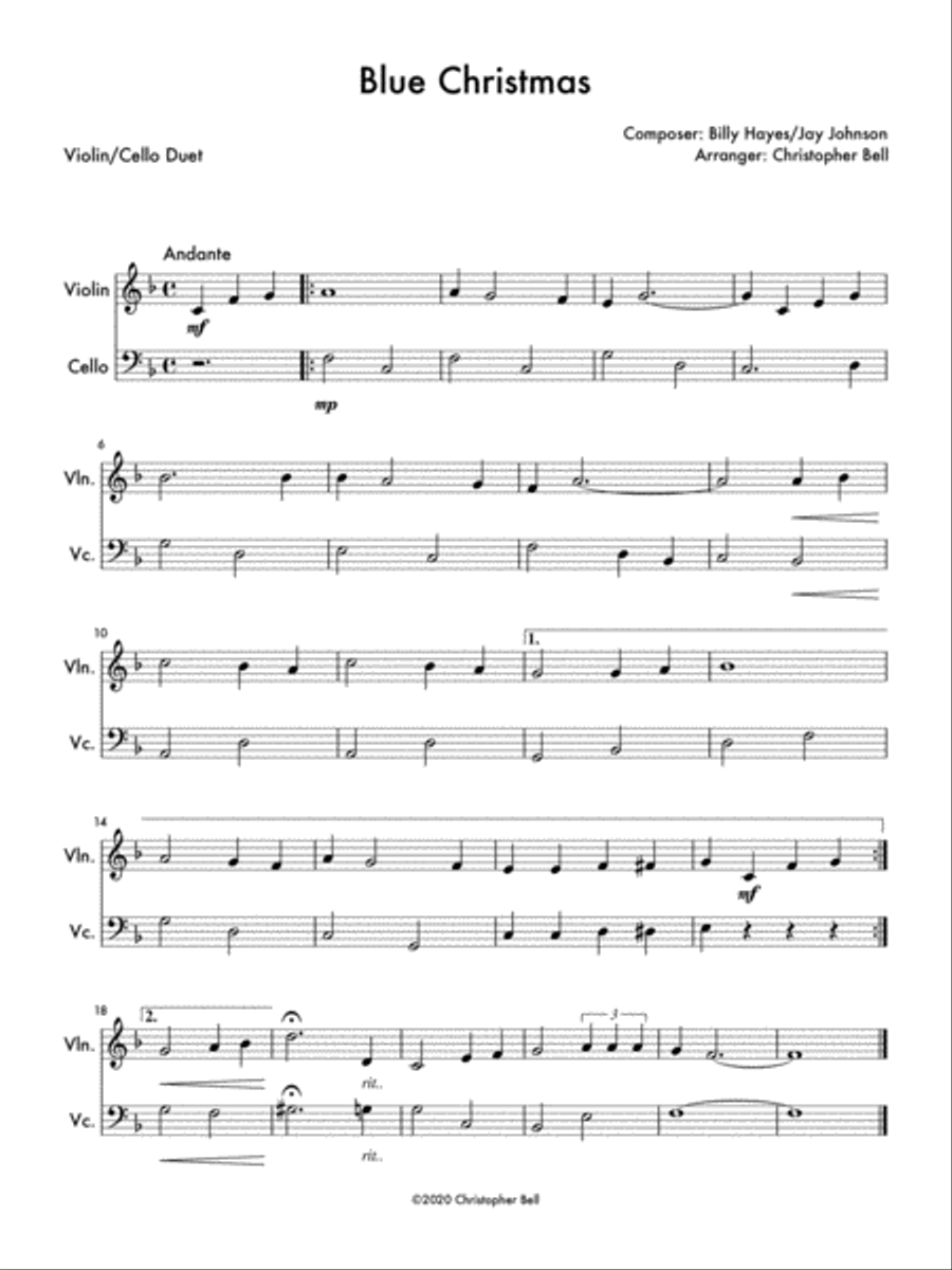 Blue Christmas Blue Christmas String Duet scores gallery preview page 1