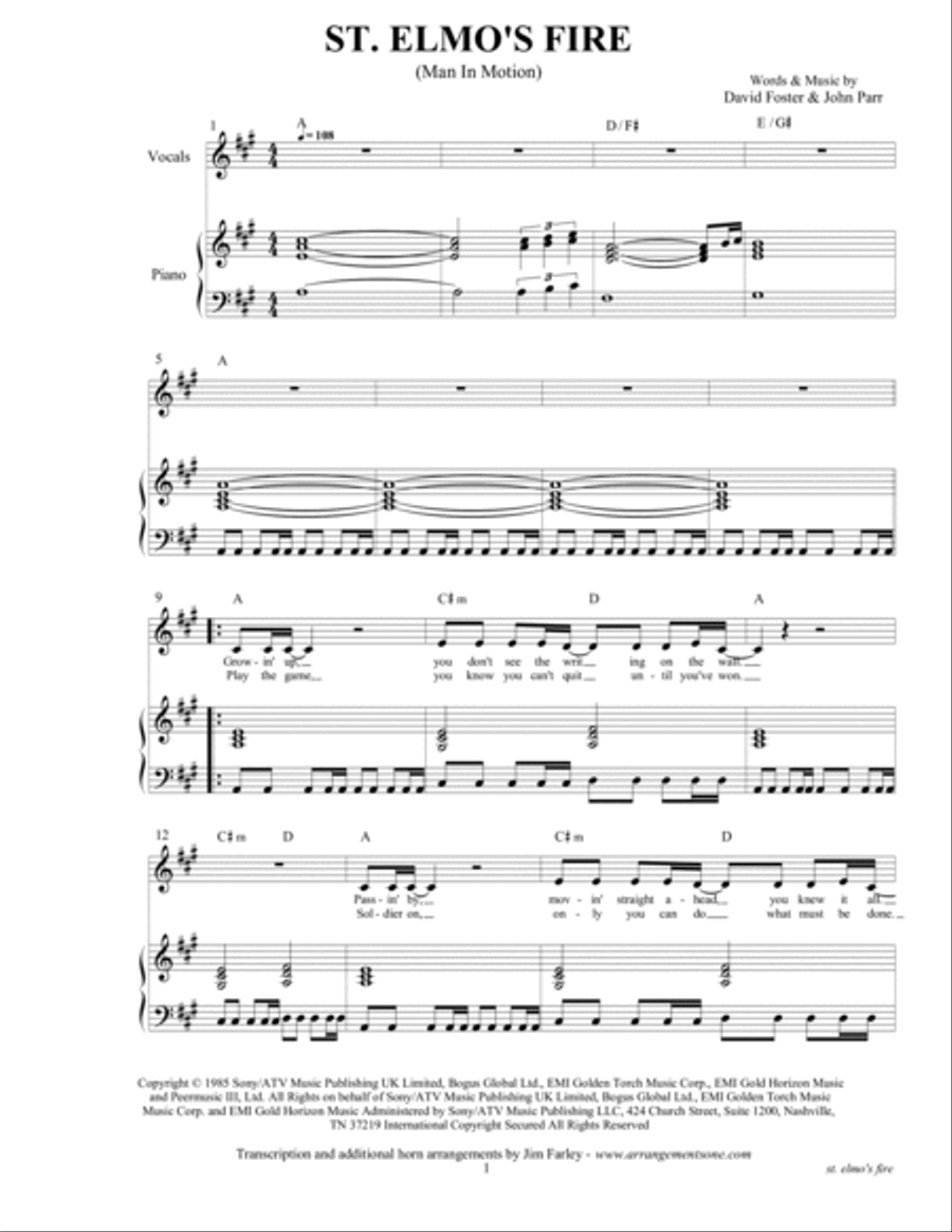 St. Elmo's Fire (Man In Motion) Piano, Vocal scores gallery preview page 3