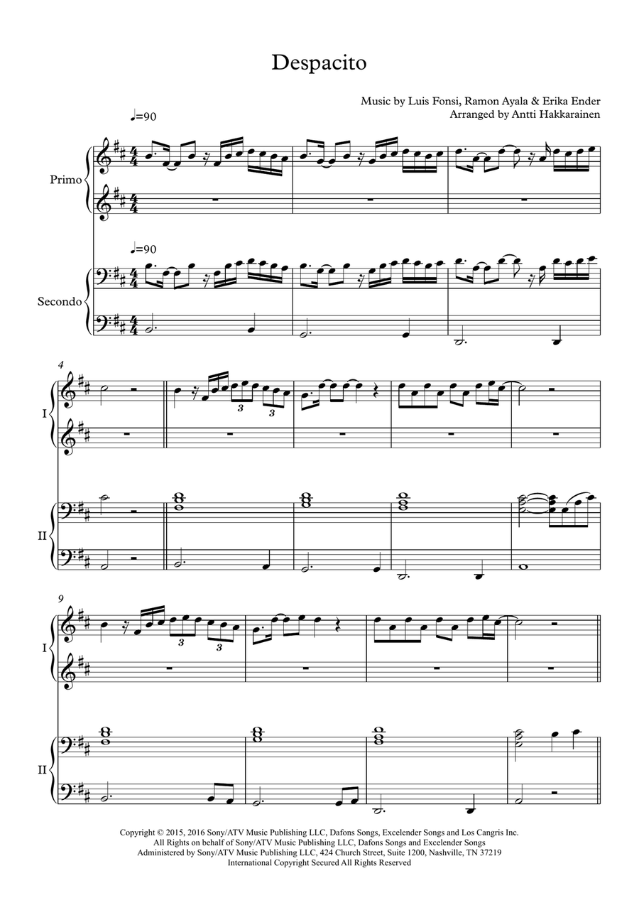 Despacito 1 Piano, 4-Hands scores gallery preview page 2