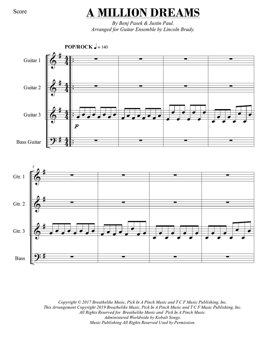 A Million Dreams Guitar Ensemble scores gallery preview page 3