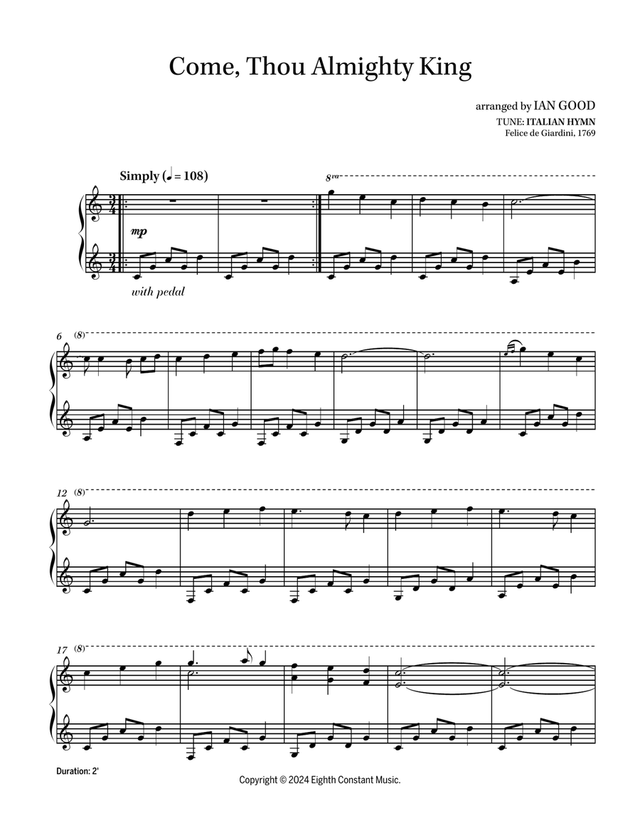 Come, Thou Almighty King (ITALIAN HYMN) - new age piano Piano Solo scores gallery preview page 1