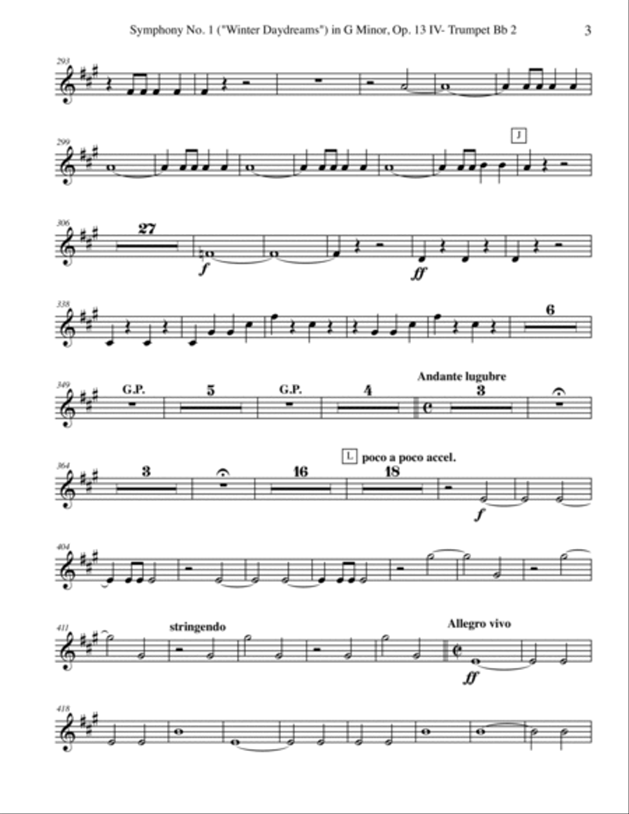 Tchaikovsky Symphony No. 1, Movement IV - Trumpet in Bb 2 (Transposed Part), Op. 13 B-Flat Trumpet scores gallery preview page 3