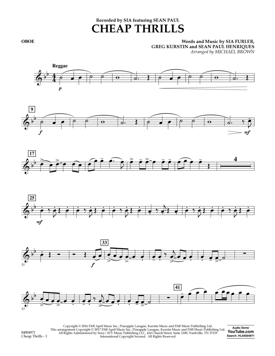 Cheap Thrills - Oboe Cheap Thrills - Oboe Oboe scores gallery preview page 1