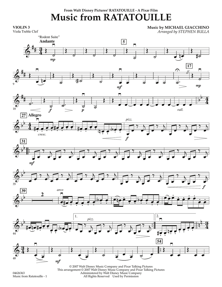 Music from Ratatouille - Violin 3 (Viola Treble Clef) Orchestra scores gallery preview page 1