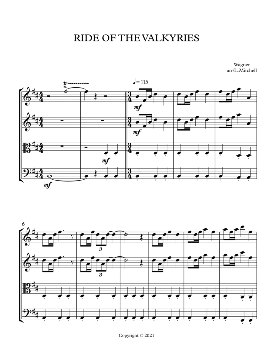 RIDE OF THE VALKYRIES String Quartet scores gallery preview page 1
