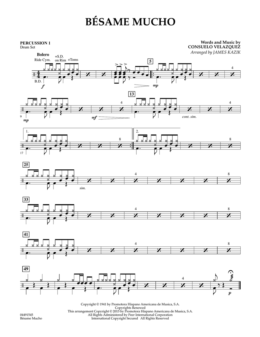 Besame Mucho - Percussion 1 Orchestra scores gallery preview page 1