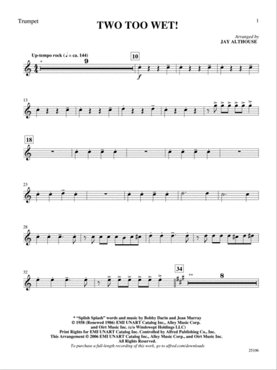 Two Too Wet!: 1st B-flat Trumpet B-Flat Trumpet scores gallery preview page 1