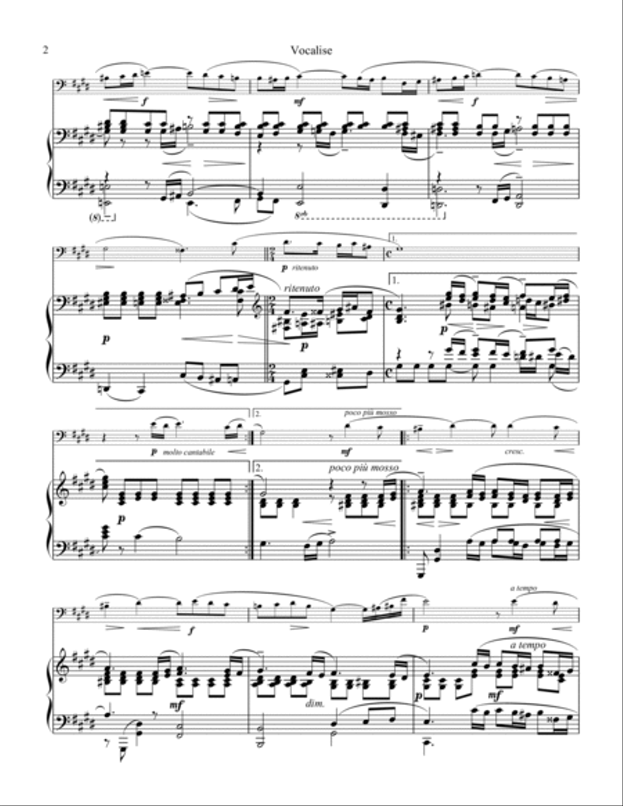 Vocalise Op. 34 for cello and piano Piano scores gallery preview page 3