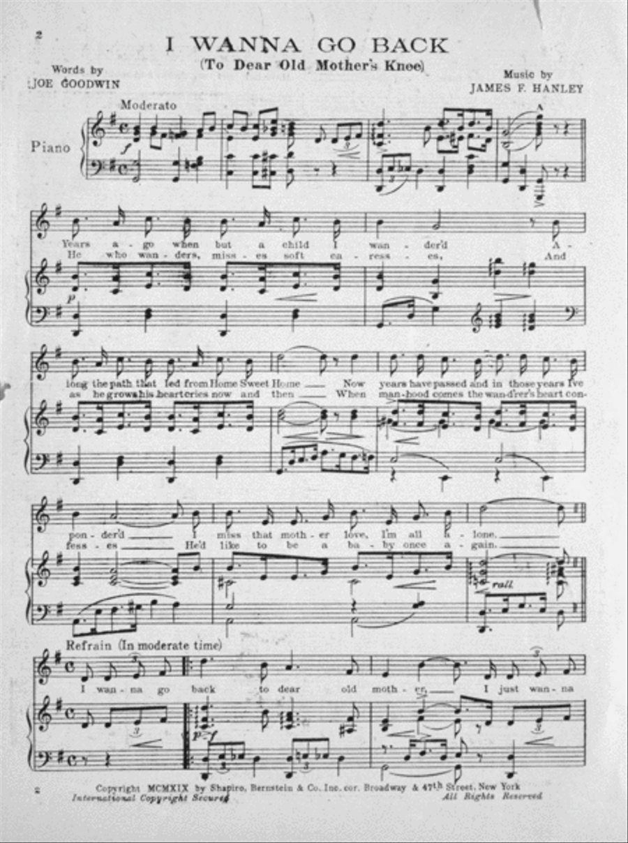 I Wanna Go Back (To Dear Old Mother's Knee) Voice scores gallery preview page 2
