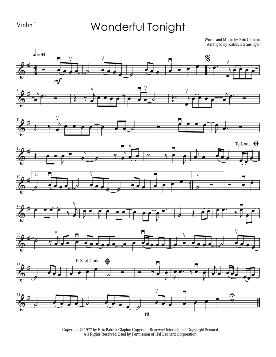Wonderful Tonight String Quartet scores gallery preview page 1